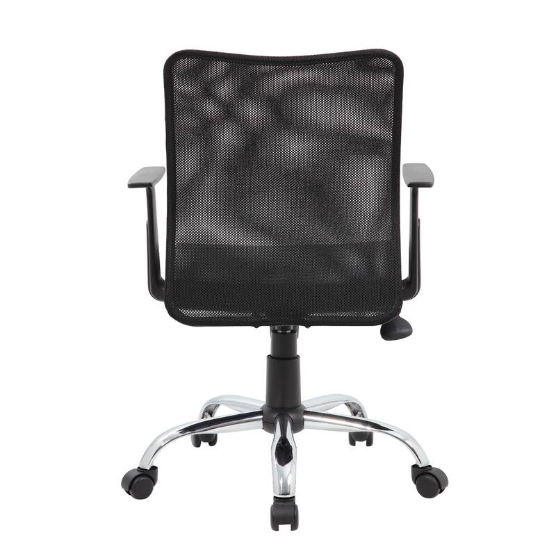 Lene Task Chair, T-Arms, Black Mesh and Caressoft Vinyl, Spring Tilt