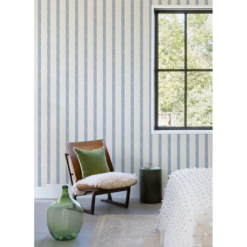 Chesapeake Mandevilla Blue Vine Stripe Wallpaper