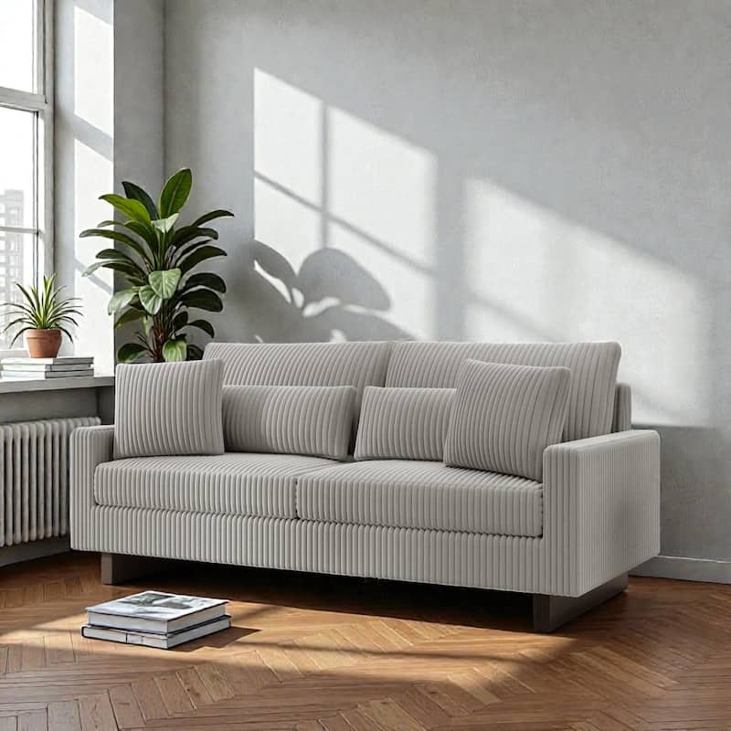 80.31" Modern Corduroy Loveseat Sofa with 4 Pillows, Upholstered Couch with Deep Seat for Living Room - Grey