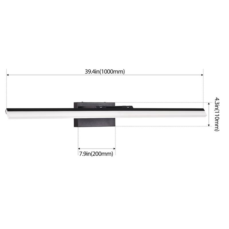 39 Inch Modern LED Bathroom Vanity Light,Sleek Black Metal Wall Light