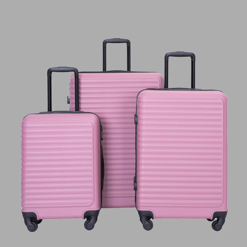 Durable 3-Piece ABS Luggage Set, Carry-On 20", Check-In 24" & 28" with Spinner Wheels - Pink