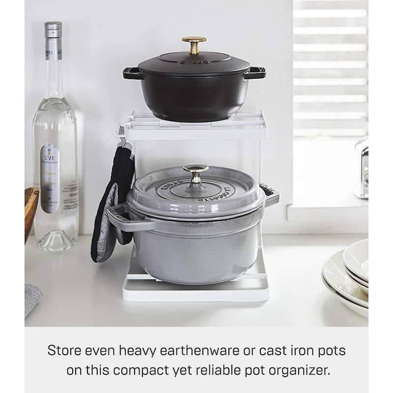 Yamazaki Home Two-Tier Pot Rack, Steel - L 8.27 x W 8.07 x H 8.86 inches