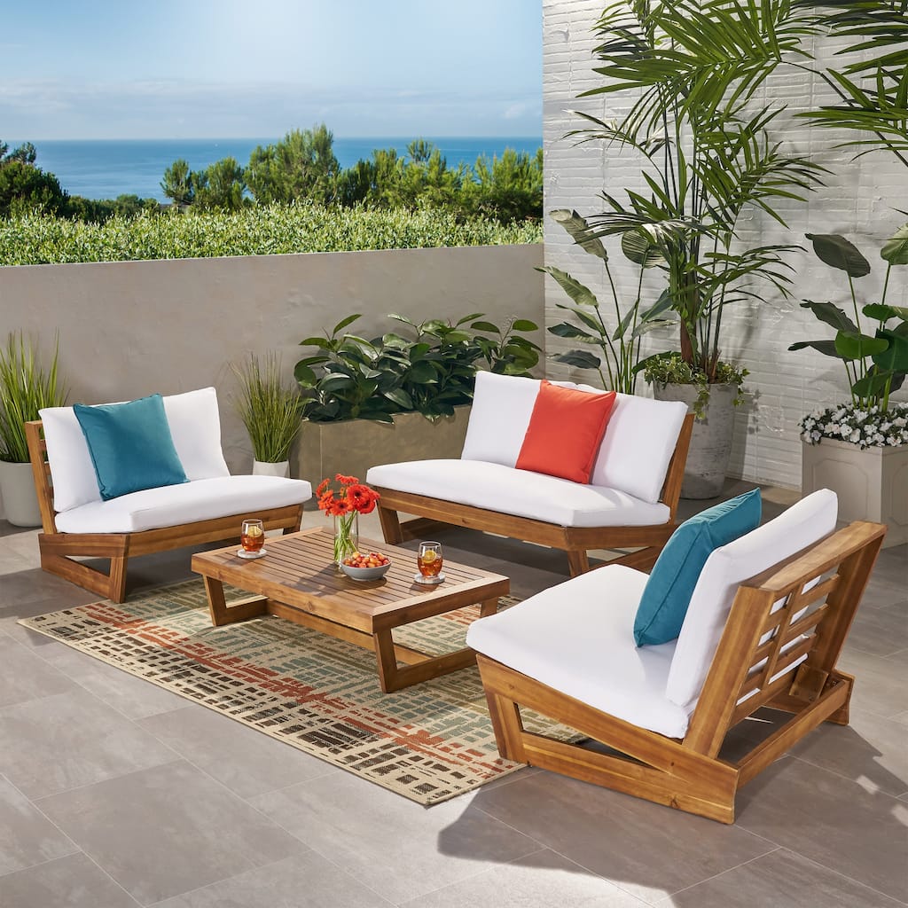 Sherwood Outdoor 4-Seater Wood Chat Set by Christopher Knight Home
