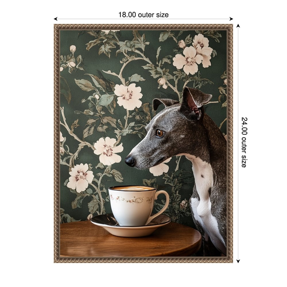 The Coffee Loving Whippet by Mowzu Framed Canvas Wall Art