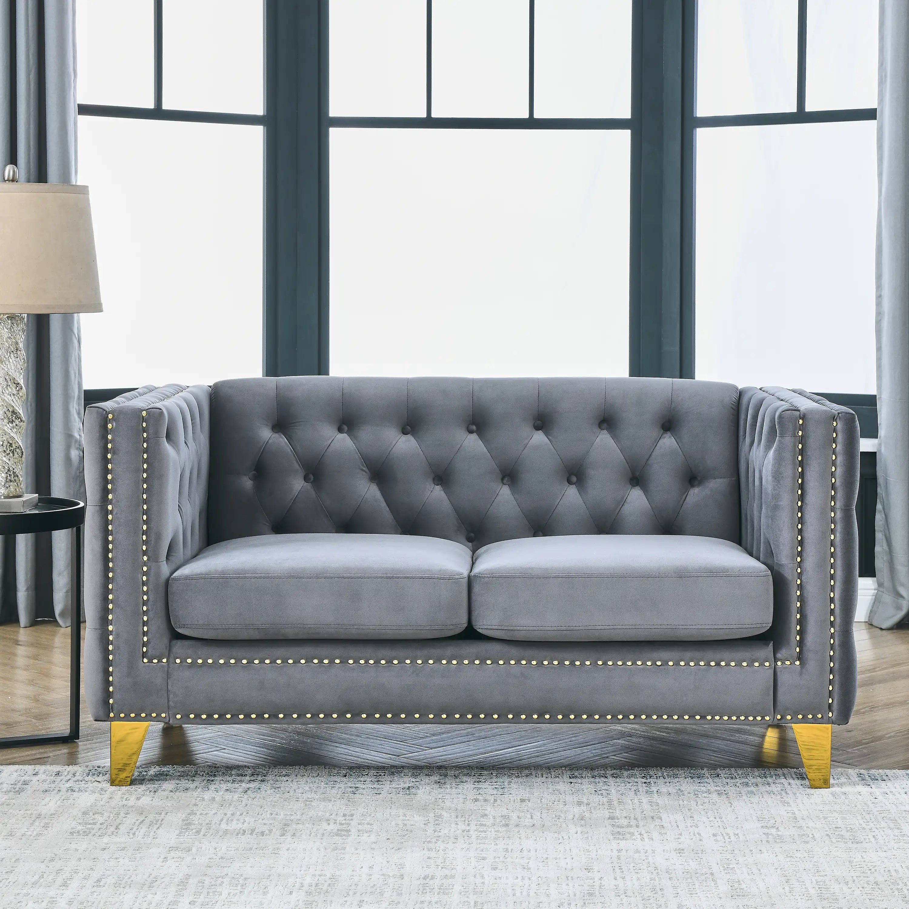 Square Sofa for Home Improvement Velvet Comfortable Seating Gray
