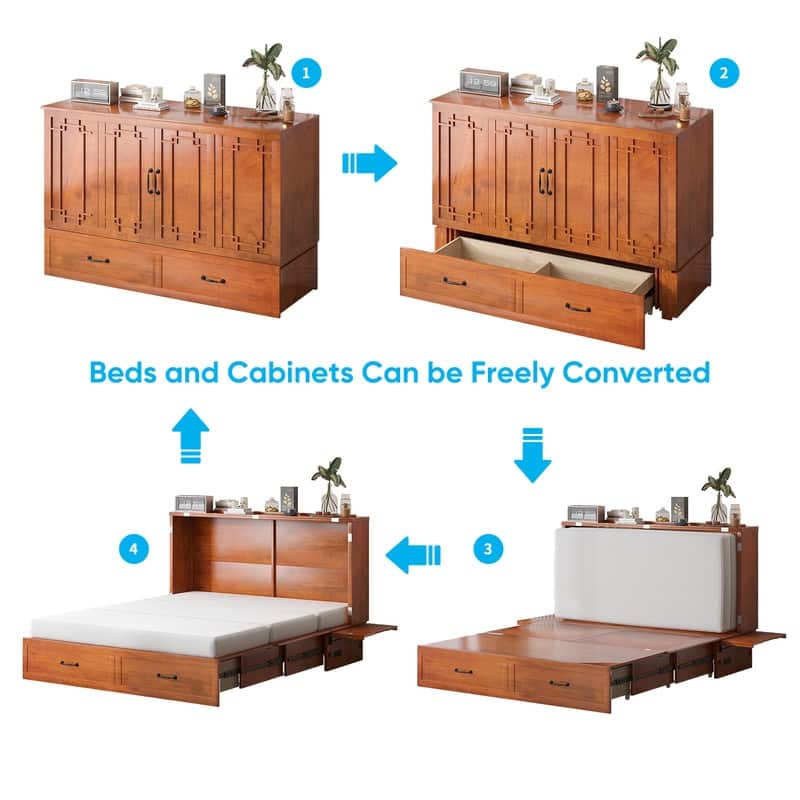 Mixoy Queen Size Murphy Bed with Mattress,Foldable Space-Saving Cube Cabinet Bed