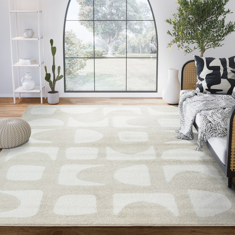 Abani Rugs Nuevo NUE220A Modern Geometric Area Rug - 4' x 6' - Beige
