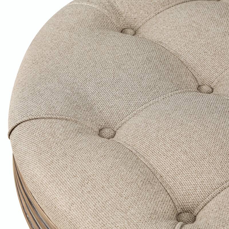 Large Round Ottoman Coffee Table - 2-Tier Button-Tufted with Wooden Shelf Storage