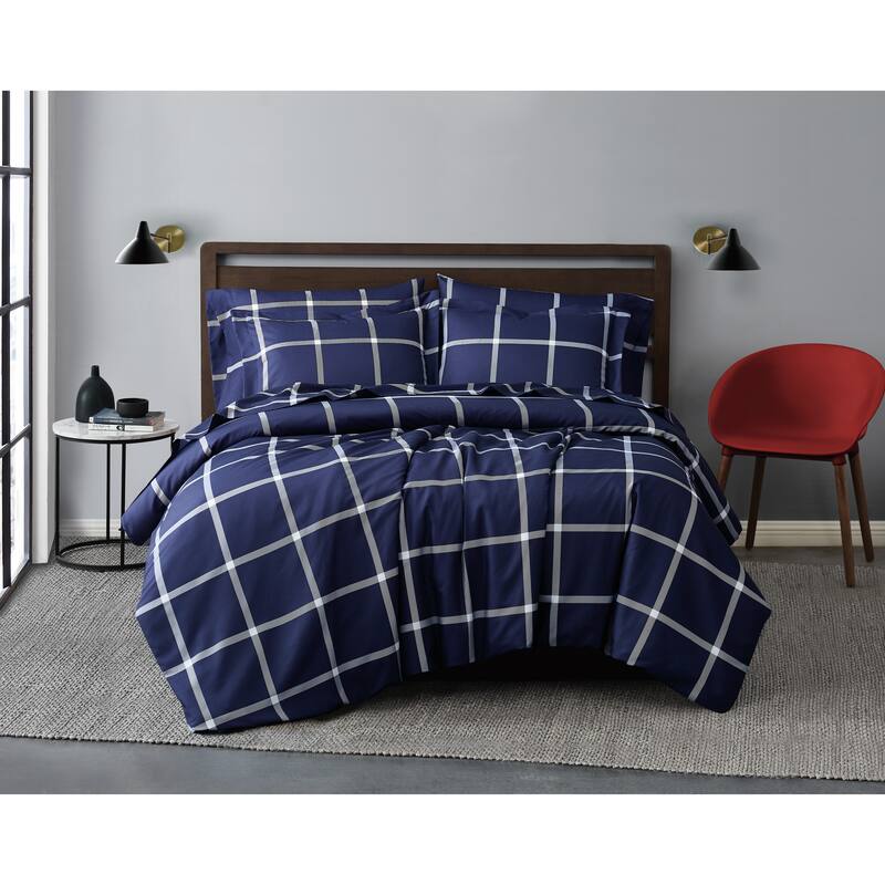 Truly Soft Printed Windowpane 3 Piece Comforter Set
