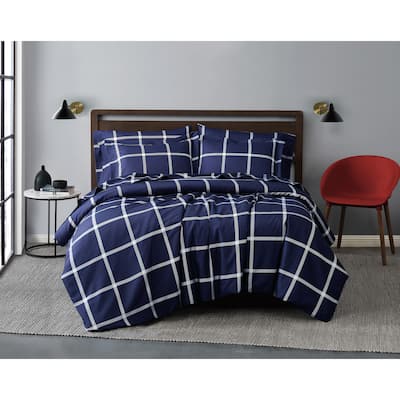 Truly Soft Printed Windowpane 3 Piece Comforter Set