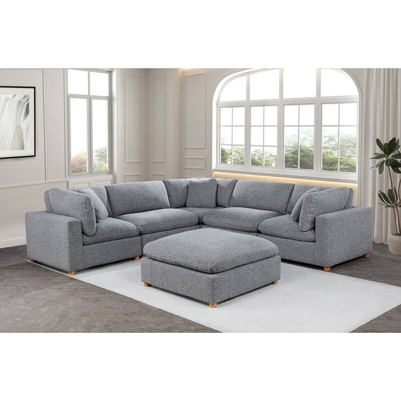 Best Quality Furniture 4-Piece Sectional Boucle Fabric - Rich Gray with 1 Ottoman and 3Chairs