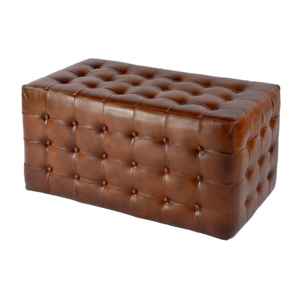 slide 2 of 6, Kingston 36 in. W Leather Upholstered Accent Bench with Tufting Brown Leather