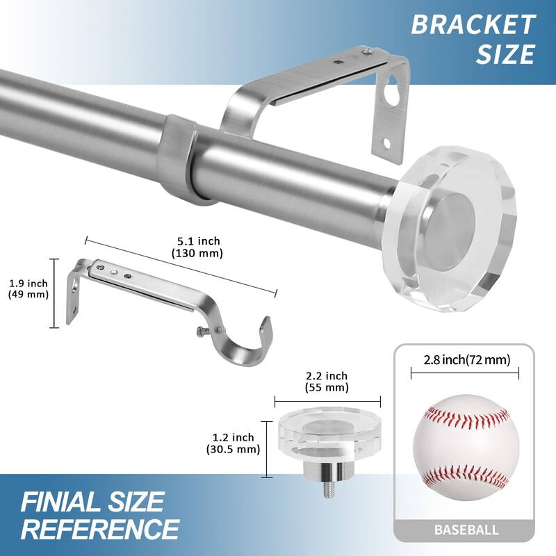 1-inch Diameter Crystal Disc Adjustable Single Drapery Curtain Rod