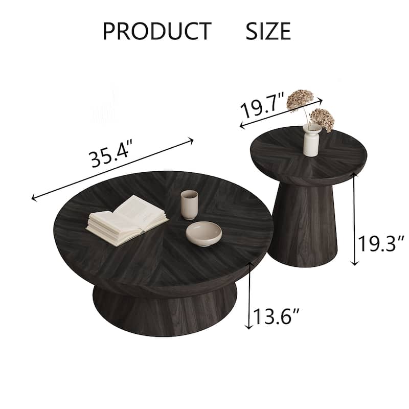 Round Walnut Nesting Coffee Tables | 2-Piece Set & Single Table Options - Modern Stackable Accent Tables