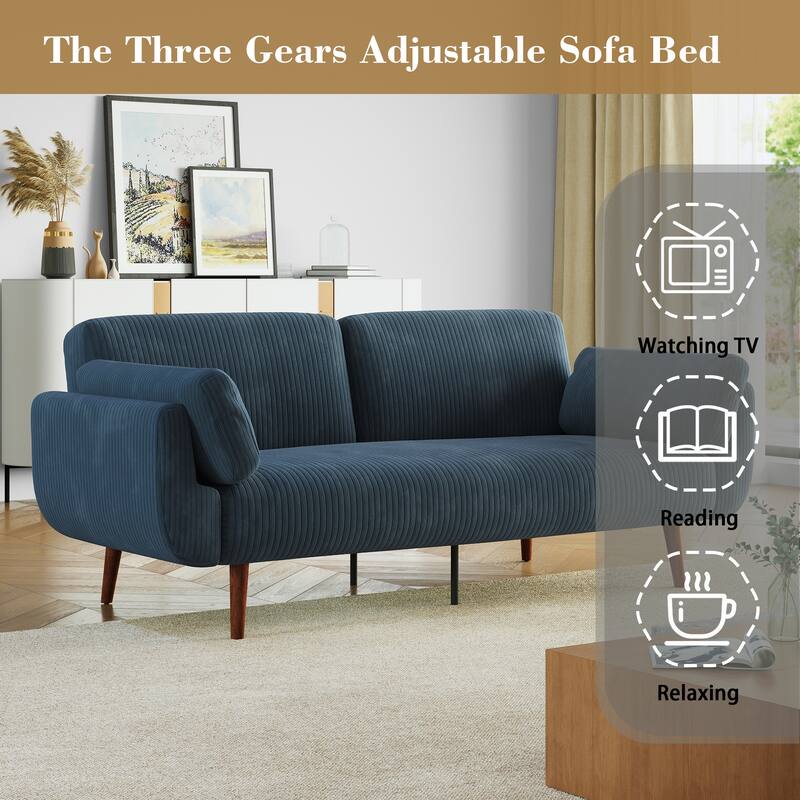 73.3" Wide Modern Corduroy Convertible Sleeper Sofa 3-position Loveseat