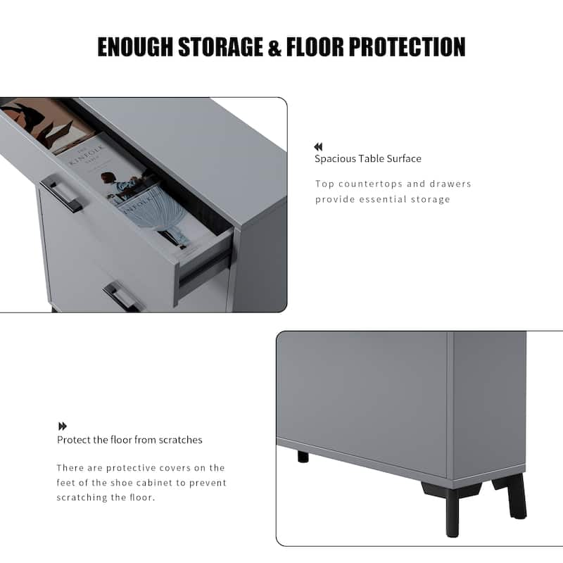 GDF Studio - Modern Shoe Storage Cabinet with 2 Flip Drawers and Hidden Organizer