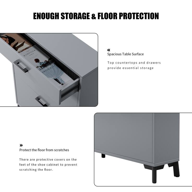 Shoe Storage Cabinet for Entryway, Free Standing Shoe Organizer with 2 Flip Drawers