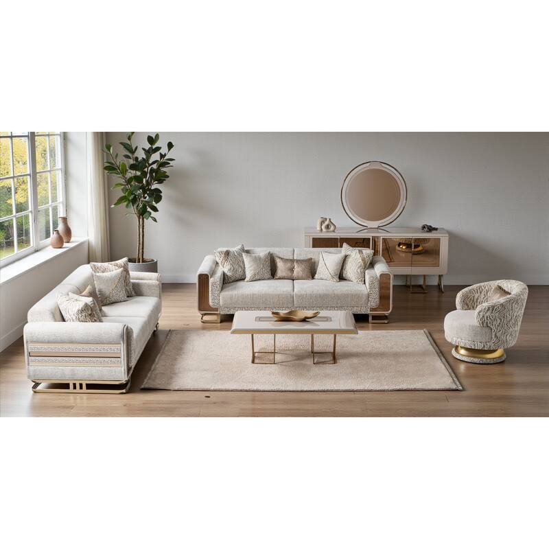 Ironix 3 Pieces Living Room Sets 1 Sofa 2 Chair - Cream