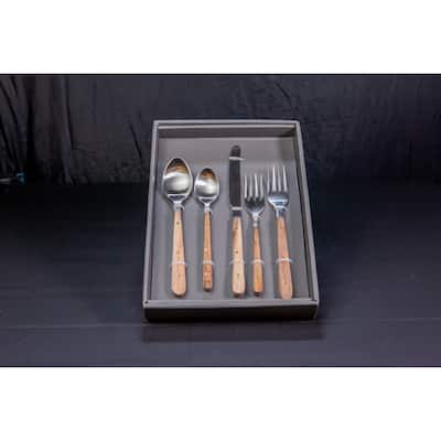 5pc Flatware Place Setting w/ Wood Handles in Giftbox - Silver & Wood