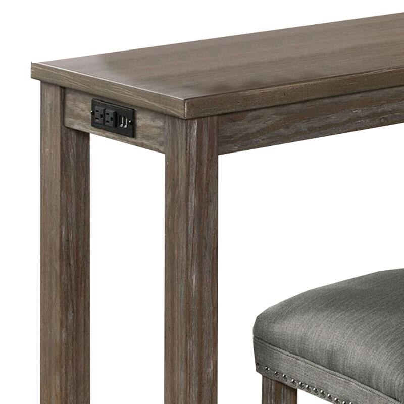 4 Piece Wooden Counter Height Table with Fabric Padded Stool, Brown