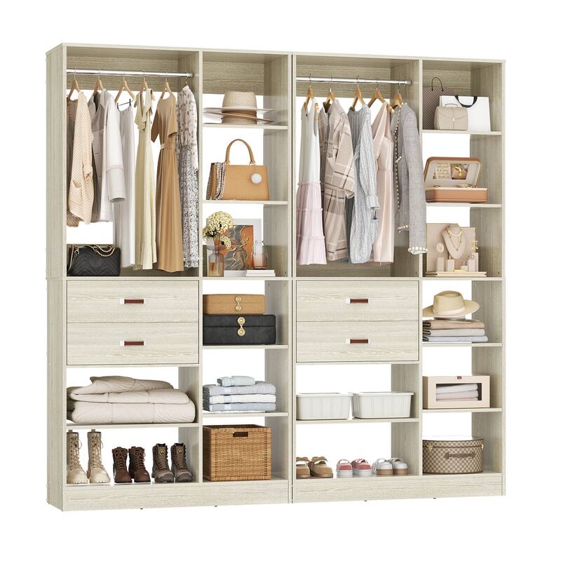 40'' Large Closet System with 10 Shelves and 2 Drawers, Freestanding Closet Organizer with Hanging Rods