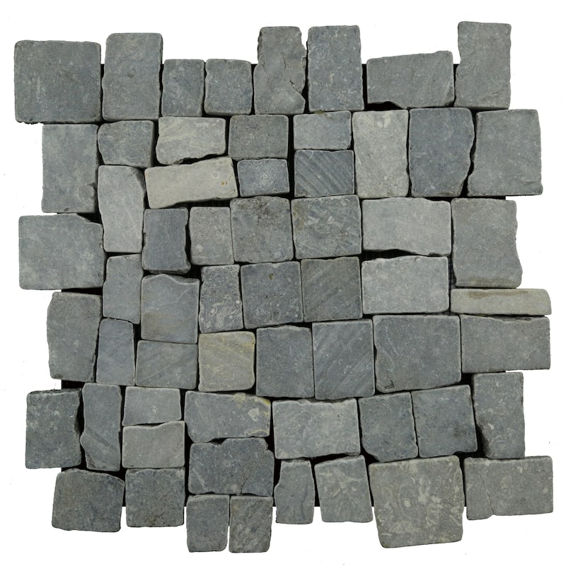 Block Mosaic 11 in. x 11 in. Marble Mesh-Mounted Mosaic Wall and Floor Tile - Grey - 11 in. x 11 in.