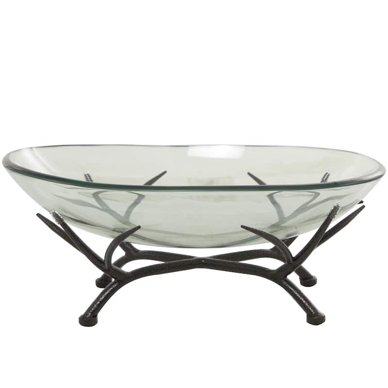 Glass Kitchen Serving Bowl with Black Metal Branch Stand - Clear - Roche River Decor