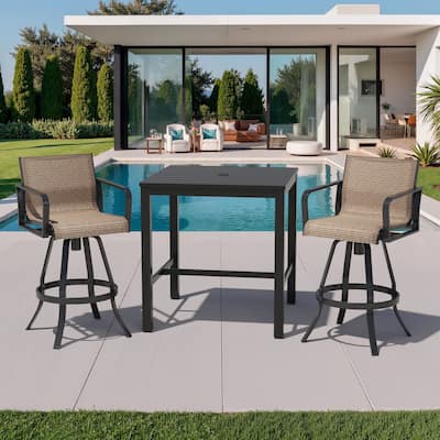 3/5-Piece Outdoor Bar Stools Set Cast Aluminum Sunbrella Swivel Bar Stools and Table