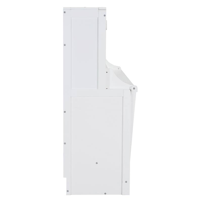 Space-Saving White Murphy Bed with Hydraulic Lift & Foldable Desk - Full/Queen Size