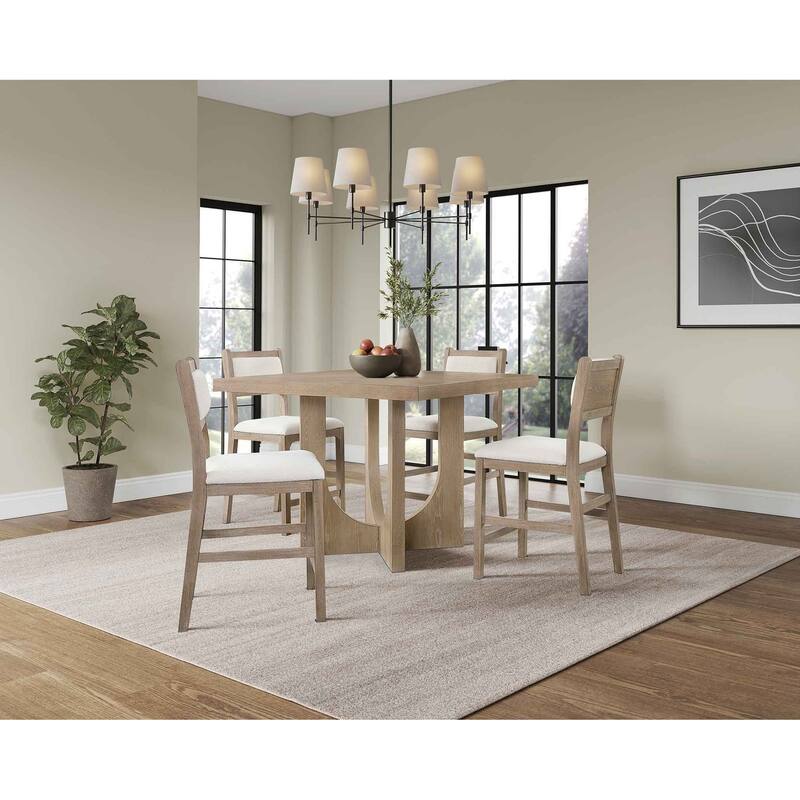 Modern Wood Counter Height Kitchen Table with Four Chairs, Light Brown - Light Brown