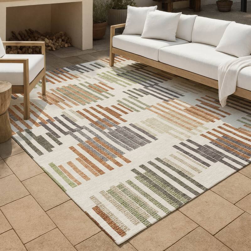 Machine Washable Indoor/ Outdoor Modern Pines Chantille Rug - Ivory - 5' x 7'6"
