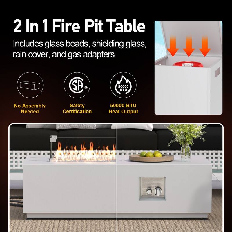 FINCATI Oversized Outdoor Furniture with Rectangular Fire Pit Table, 9-piece Luxurious High-back Patio Wicker Conversation Set
