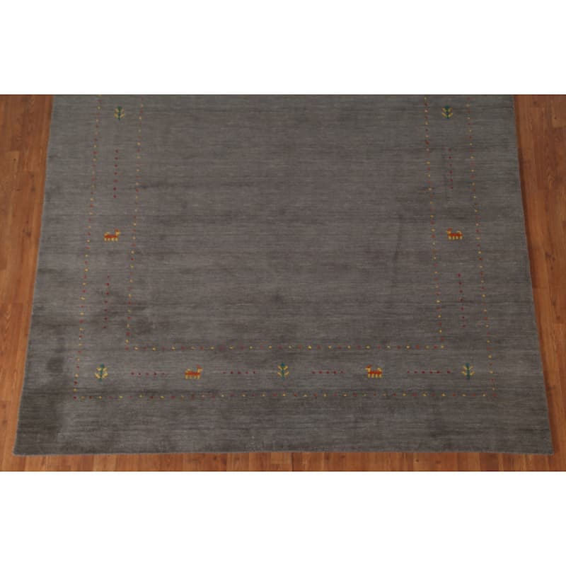 Grey Tribal Gabbeh Oriental Area Rug Handmade Wool Carpet - 6'7"x 9'9"