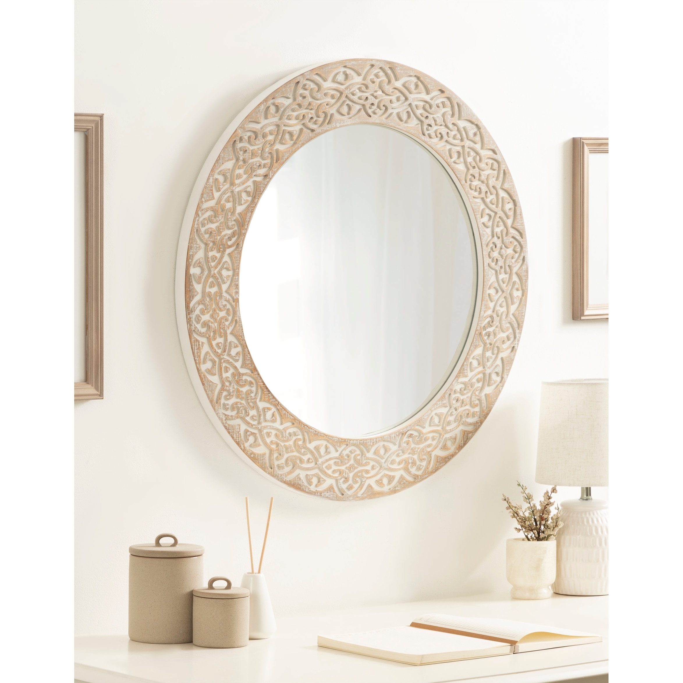 Kate and Laurel Engrahm Framed Mirror - 26" Diameter