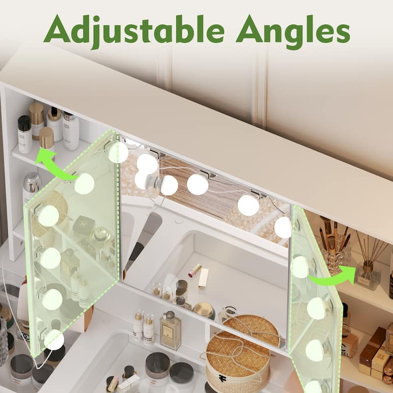 40.2"W Beauty Station with 3 Mirrors Makeup Vanity for Dressing