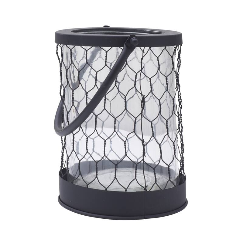 Elements Black Glass and Wire Lantern, 6X7 Inch