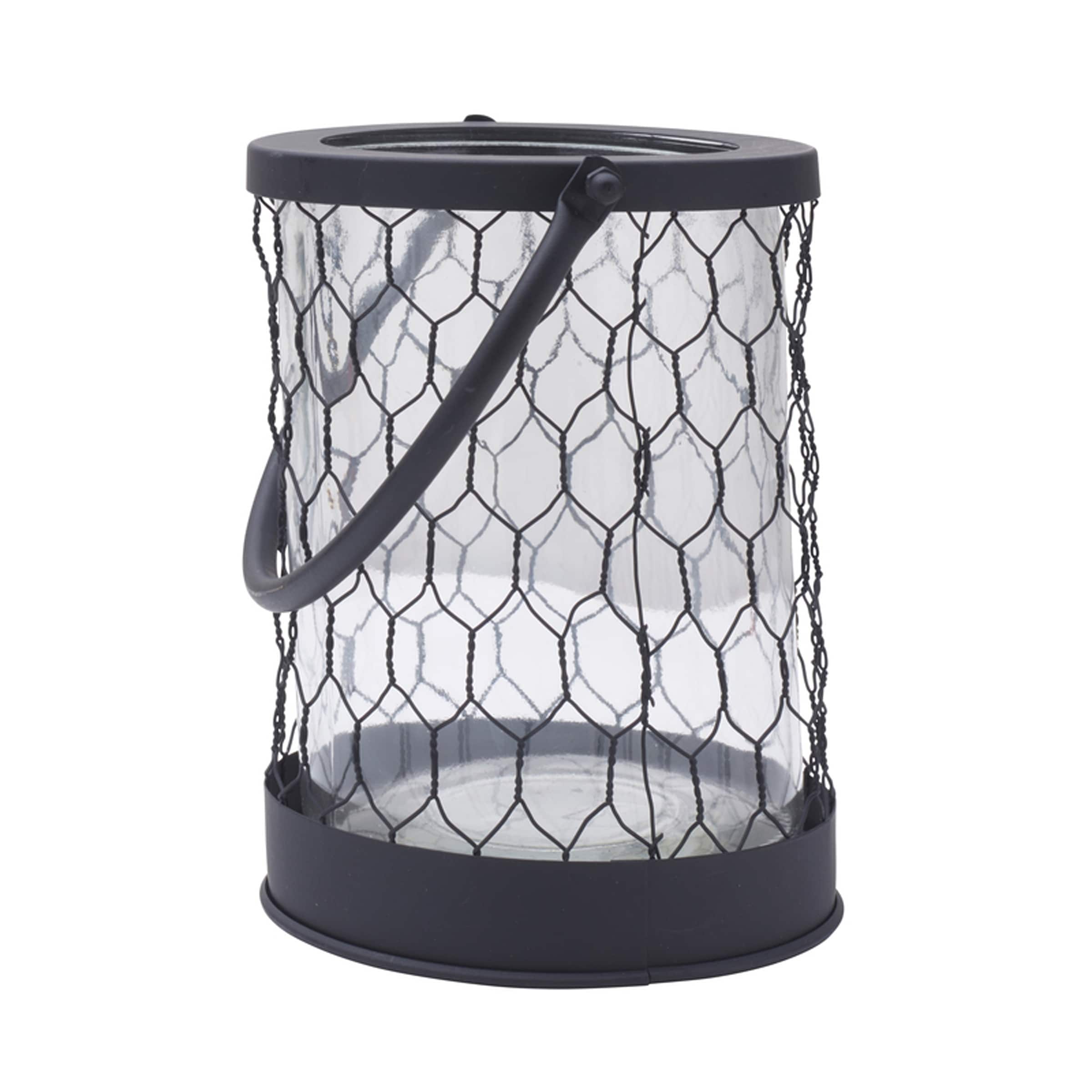 Elements Black Glass and Wire Lantern, 6X7 Inch