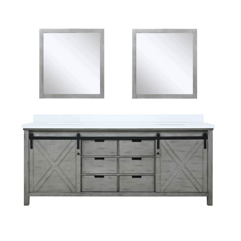 Marsyas 80 in W x 22 in D Dark Grey Double Bath Vanity, Carrara Marble Countertop and 30 in Mirrors
