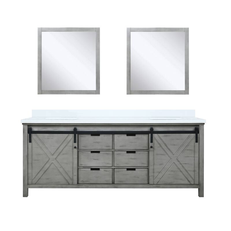Marsyas Bath Vanity, White Quartz Countertop and Mirrors - 80 - Ash Grey
