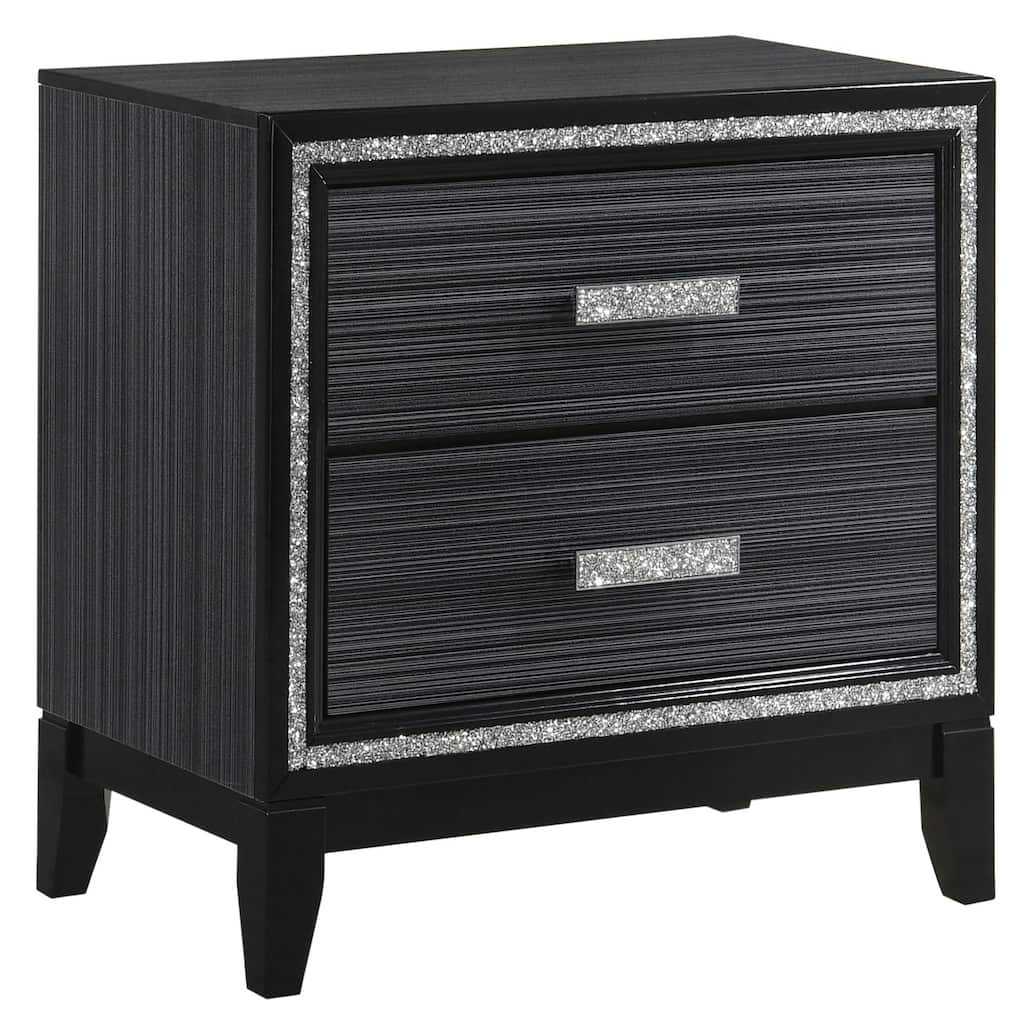 Weathered Black 2-Drawer Nightstand with Safety Stop Mechanism