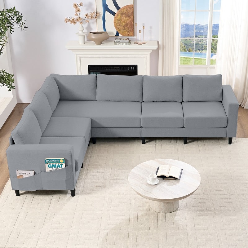 Mixoy 108" Linen Oversized Modular Sectional Sofa,L-Shaped Sectional Sofas with Side Pocket,Large 6 Seater Corner Sofa