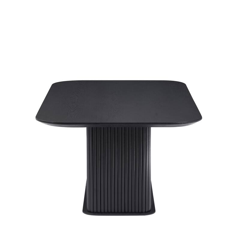 Modern Coffee Table Stylish Rectangular Center Table with Oak Tabletop and Frame, for Living Room, Black