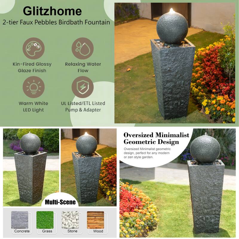 Demta Floating Pedestal Sphere Polyresin LED Garden Fountain with Pebbles by Havenside Home