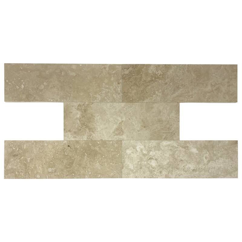 Ivory Travertine 4" x 12" Filled and Honed Tile - Sample - White
