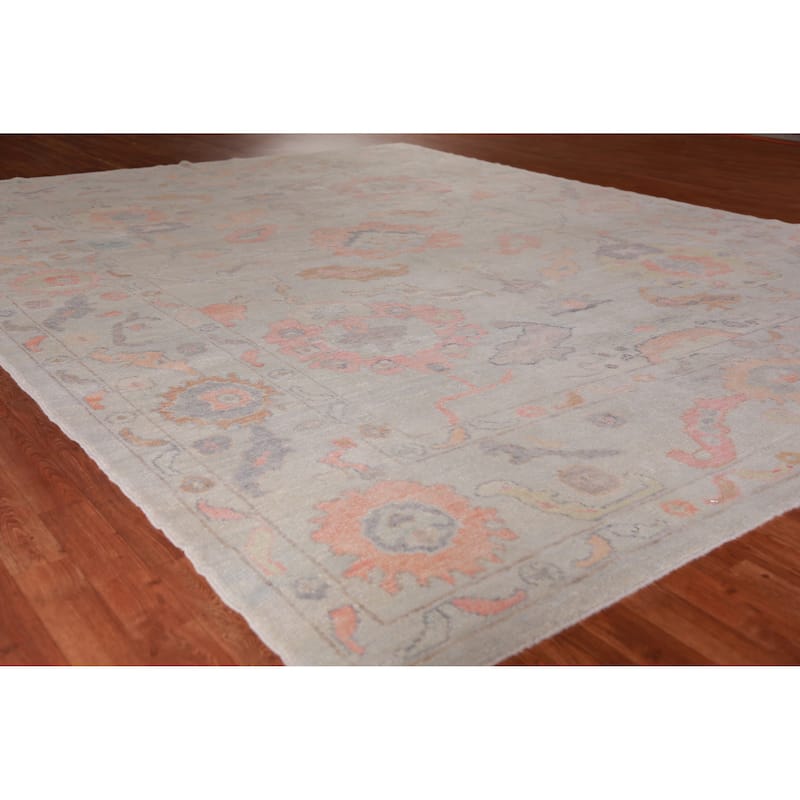 Hand Knotted Oriental 100% Wool Carpet Transitional All-Over Beige & Ivories Oushak Area Rug - 11' 9'' X 9' 4''