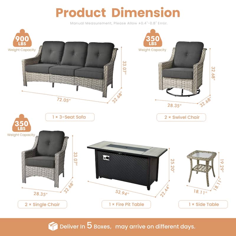 XIZZI 7-piece Outdoor Patio Furniture Set with Fire Table