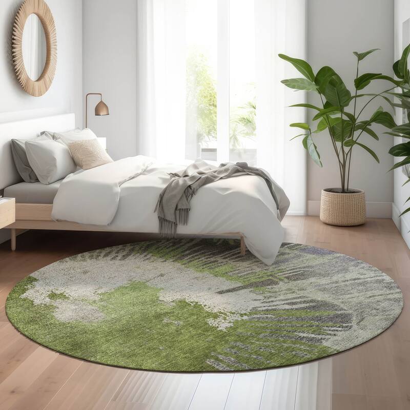 Premium Washable Super Soft Abstract Palmer Mayfield Rug - Olive - 8' x 8' - Round