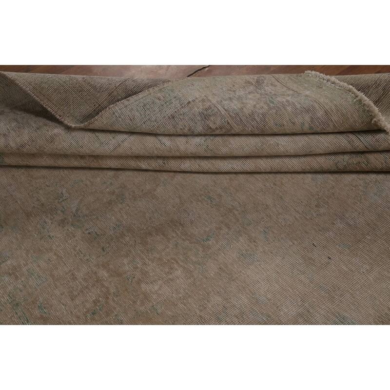 Distressed Beige Tabriz Persian Vintage Rug Hand-Knotted Wool Carpet - 9'1"x 11'9"