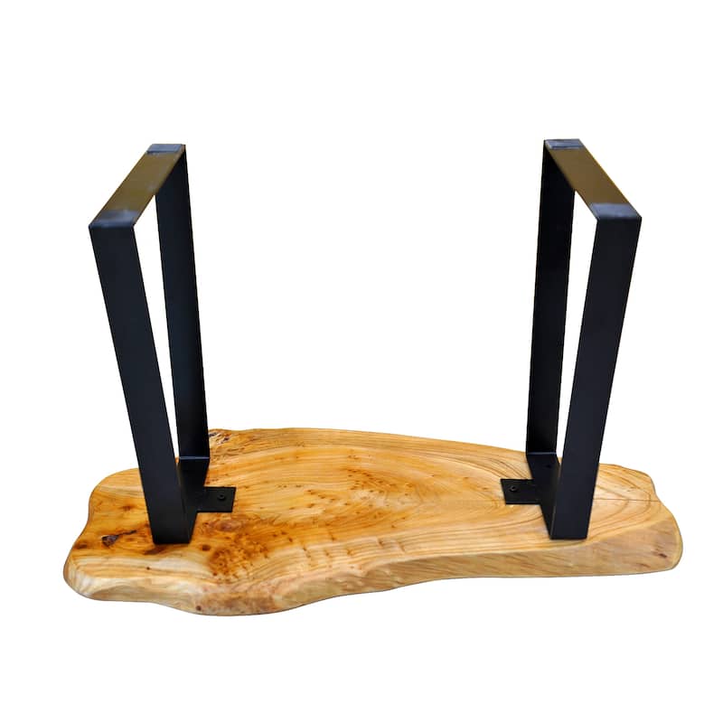 Greenage Live Edge Cut Cedar Roots Rustic Stool with Flat Iron Leg - 27.5" x 14" x 17.4"