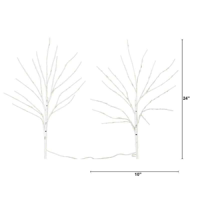 Pre-Lit Battery Operated Birch Twig Branches Artificial Christmas Tree - 24" - Warm White LED Lights - Set of 2
